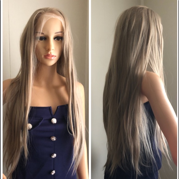Accessories - NWT 33” lace human hair Remy mix halo /dirty blonde blended straight long wig